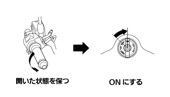 ENIGMA�����t�����o�C�N�̃X���b�g���O���b�v��S�J�ɂ��A�C�O�j�b�V�����L�[��ON�ɂ��܂��B